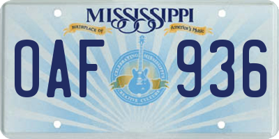 MS license plate OAF936