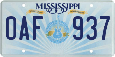 MS license plate OAF937