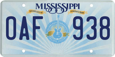 MS license plate OAF938