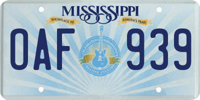 MS license plate OAF939