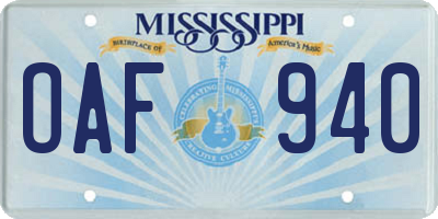 MS license plate OAF940