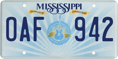 MS license plate OAF942