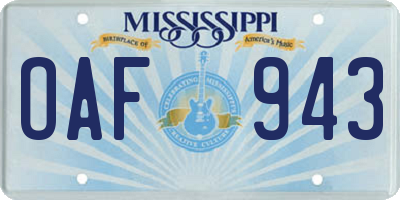 MS license plate OAF943
