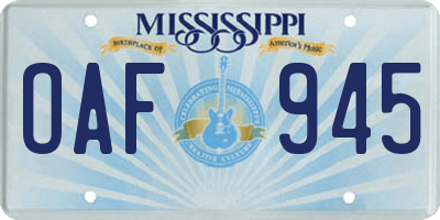 MS license plate OAF945