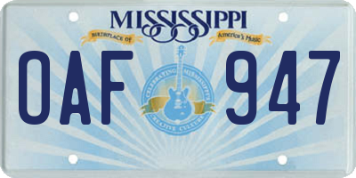 MS license plate OAF947