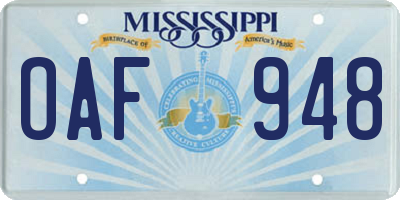 MS license plate OAF948