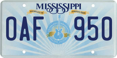 MS license plate OAF950