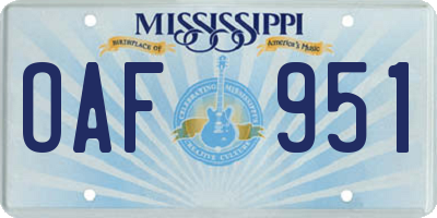 MS license plate OAF951