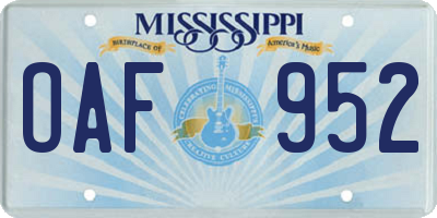 MS license plate OAF952