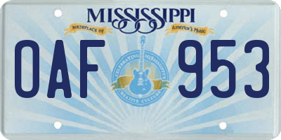 MS license plate OAF953