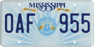 MS license plate OAF955