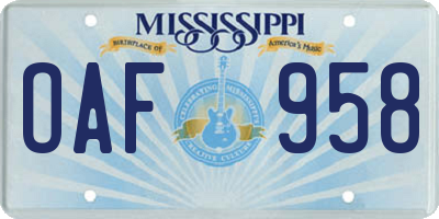 MS license plate OAF958