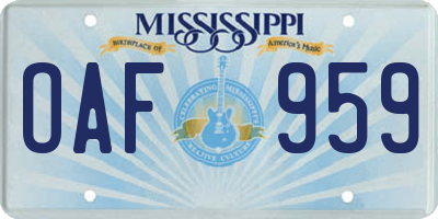 MS license plate OAF959