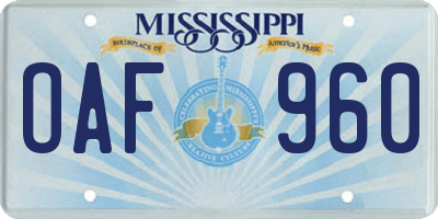 MS license plate OAF960