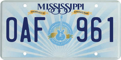 MS license plate OAF961