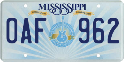 MS license plate OAF962