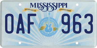 MS license plate OAF963