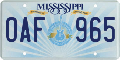 MS license plate OAF965