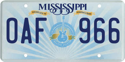 MS license plate OAF966