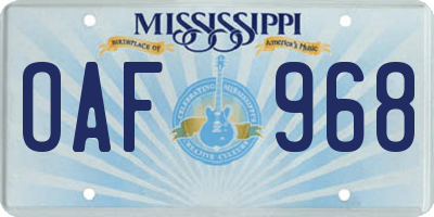 MS license plate OAF968