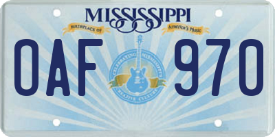 MS license plate OAF970