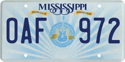 MS license plate OAF972