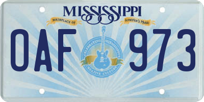 MS license plate OAF973
