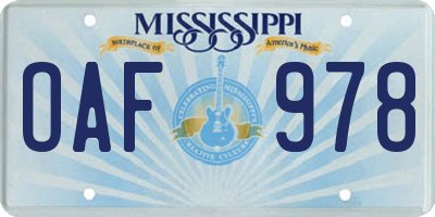 MS license plate OAF978