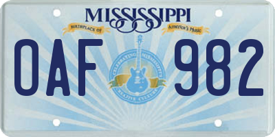 MS license plate OAF982