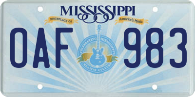 MS license plate OAF983
