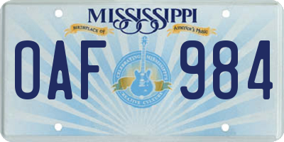 MS license plate OAF984