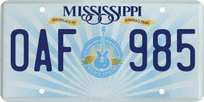 MS license plate OAF985