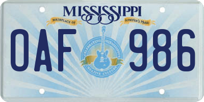 MS license plate OAF986