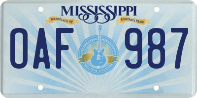 MS license plate OAF987