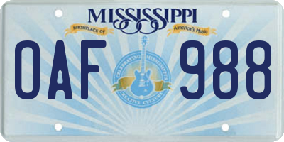MS license plate OAF988