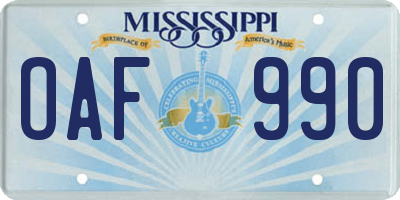 MS license plate OAF990