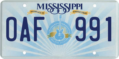 MS license plate OAF991