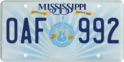 MS license plate OAF992