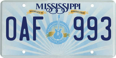 MS license plate OAF993