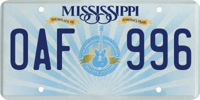 MS license plate OAF996