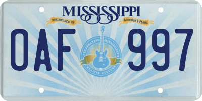 MS license plate OAF997