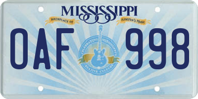 MS license plate OAF998