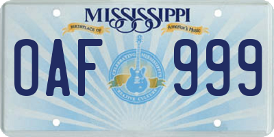 MS license plate OAF999