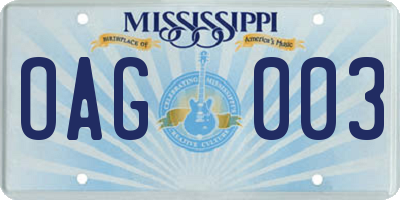 MS license plate OAG003
