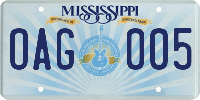 MS license plate OAG005