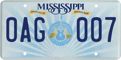 MS license plate OAG007
