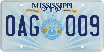 MS license plate OAG009