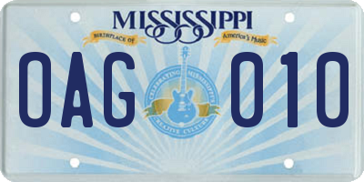 MS license plate OAG010