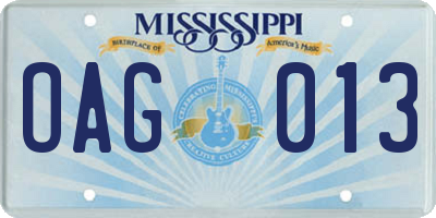 MS license plate OAG013