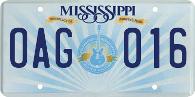 MS license plate OAG016